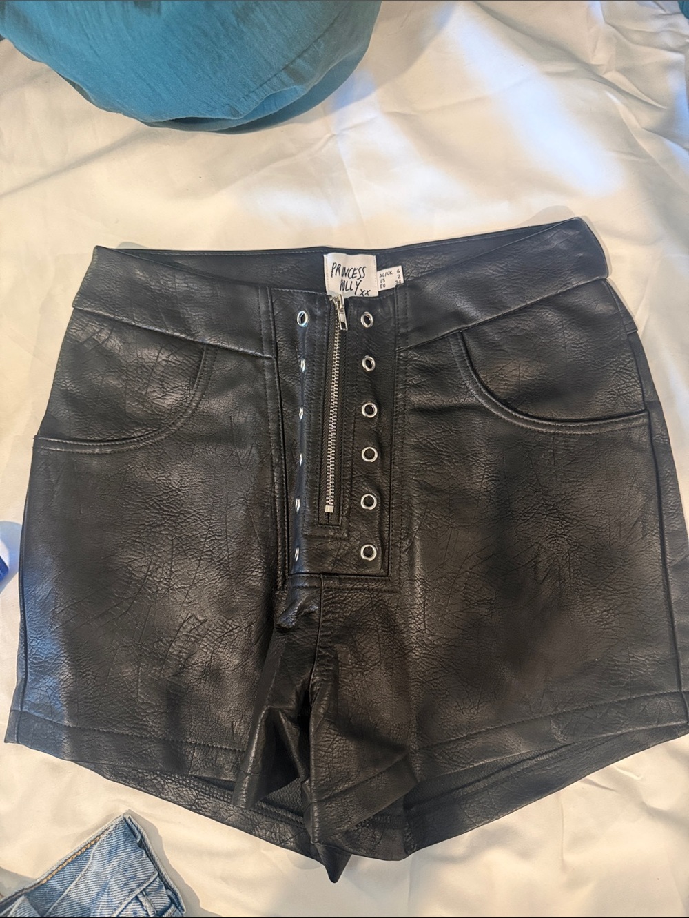 Princess Polly Black Leather High-Rise Shorts